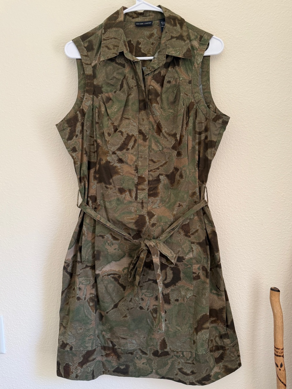 New York & Company Camo Button Front Utility Stretch Shirt Dress Size 12